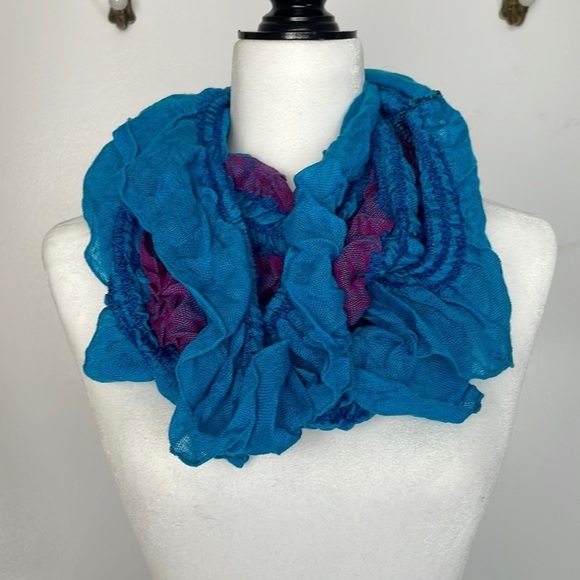 Blue Fuchsia Ruffled Eternity Scarf - Picture 2 of 7
